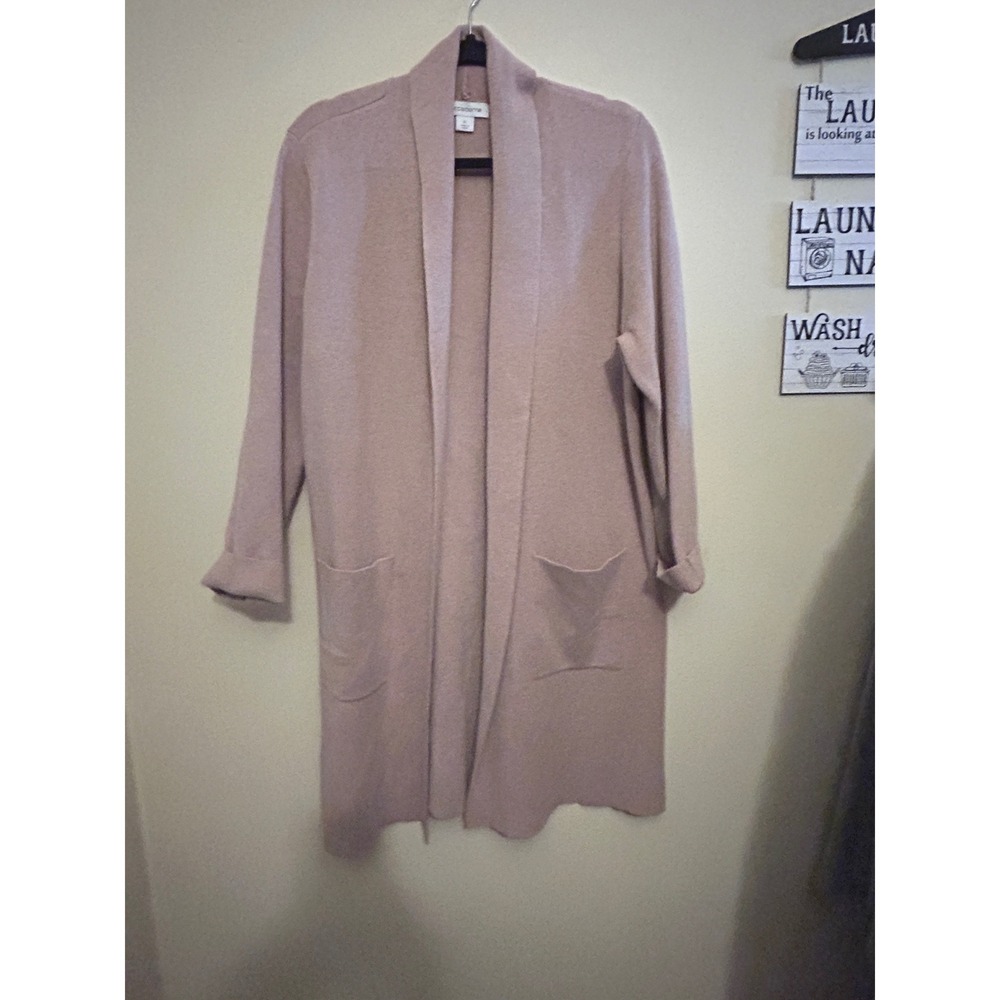 Liz Claiborne Cardigan Sweater Womens XL Pink/Tan Open Front Shawl Pocket